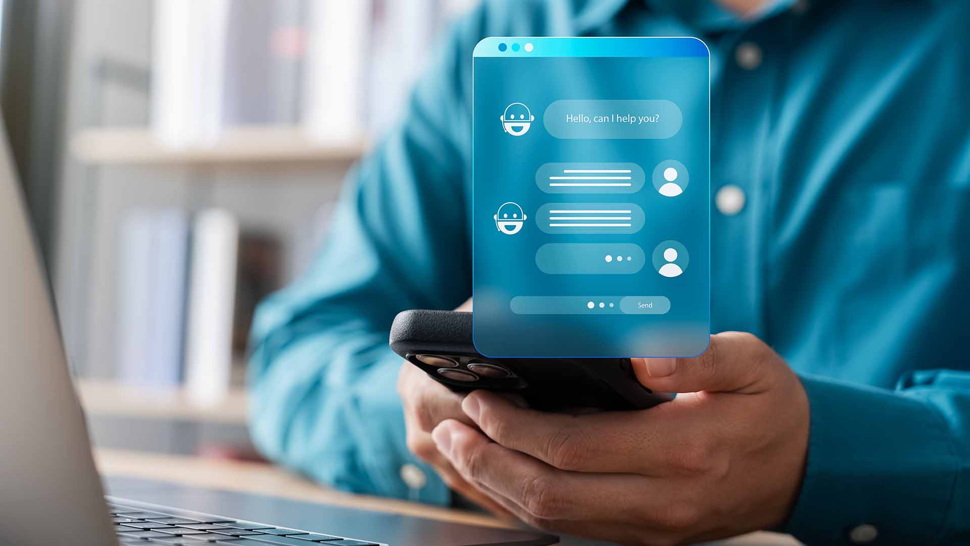 Blue Shirt Man Texting